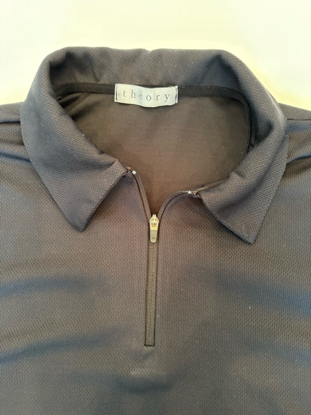 Theory Black Short Quarter-Zip Polo Top Medium